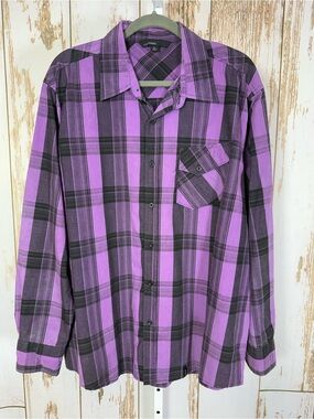 Straight Faded, Purple and Black Plaid Button Up Shirt. Size XL. Good used cond!